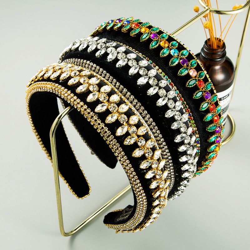 Wide-brimmed Diamond-encrusted Color Gold Velvet Retro Headband Wholesale Nihaojewerly