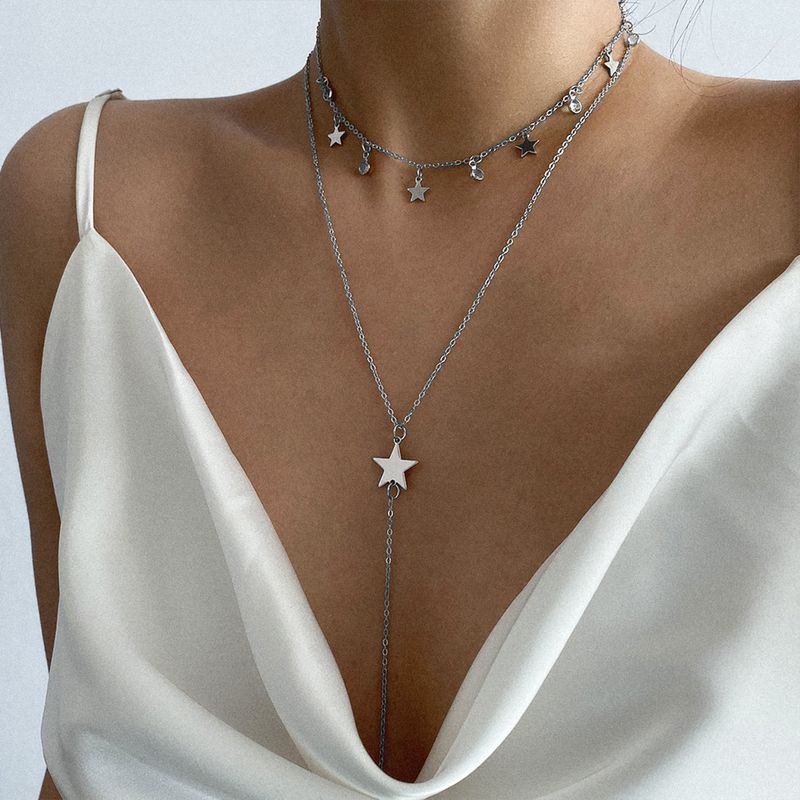Fashion Long Y-shaped Chain Star Rhinestone Tassel Geometric Women's Necklace