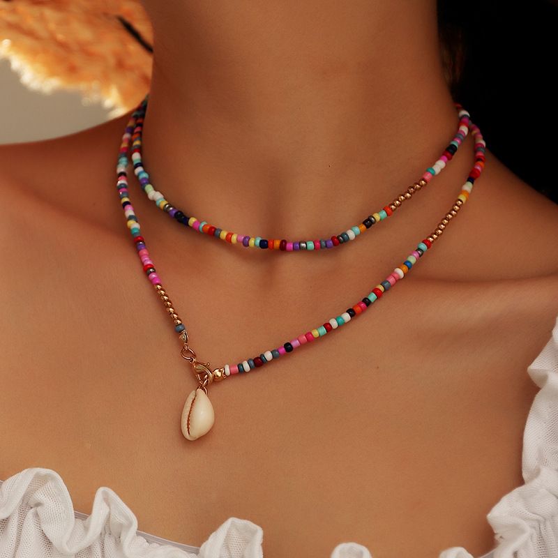Collier De Coquille Colorée En Alliage De Perles De Riz