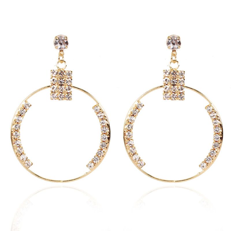 Alloy Diamond-studded Geometric Circular Hollow Earrings Wholesale Nihaojewerly