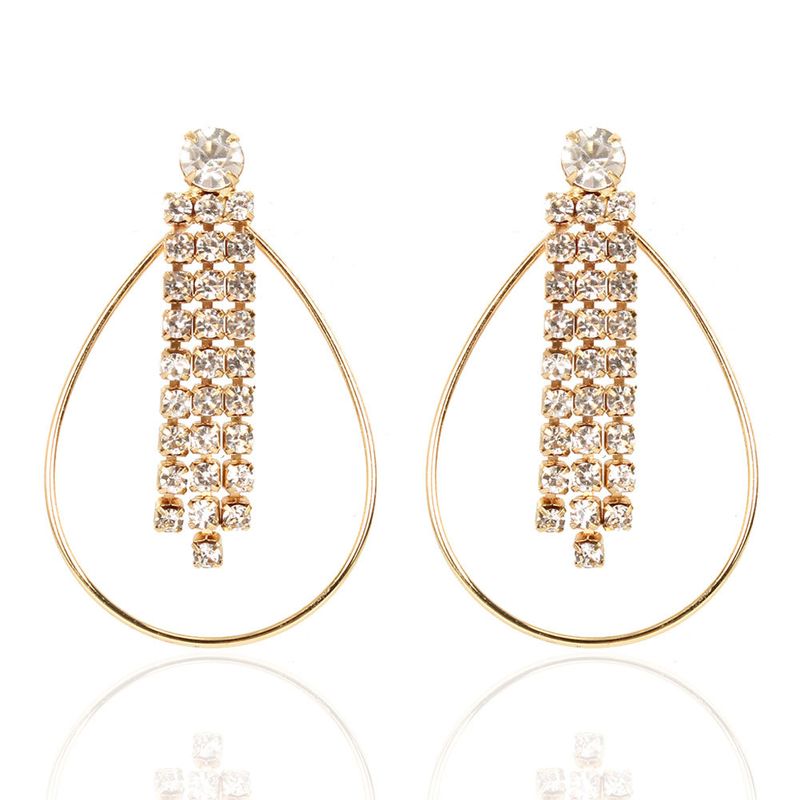 Fashion Alloy Diamond Oval Hollow Earrings Wholesale Nihaojewerly