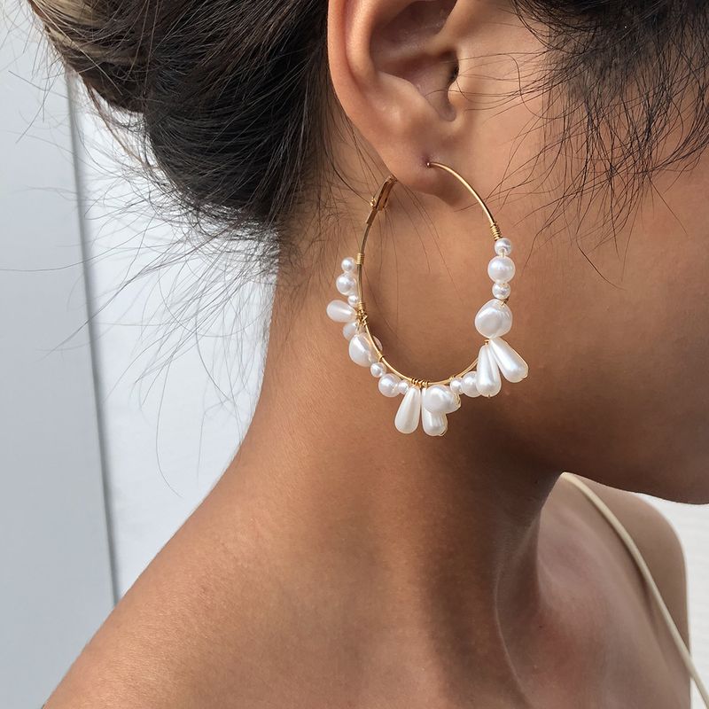 Boucles D&#39;oreilles En Alliage De Cercle De Mode Exagéré De Perles Tissées Pour Femmes Vente Chaude