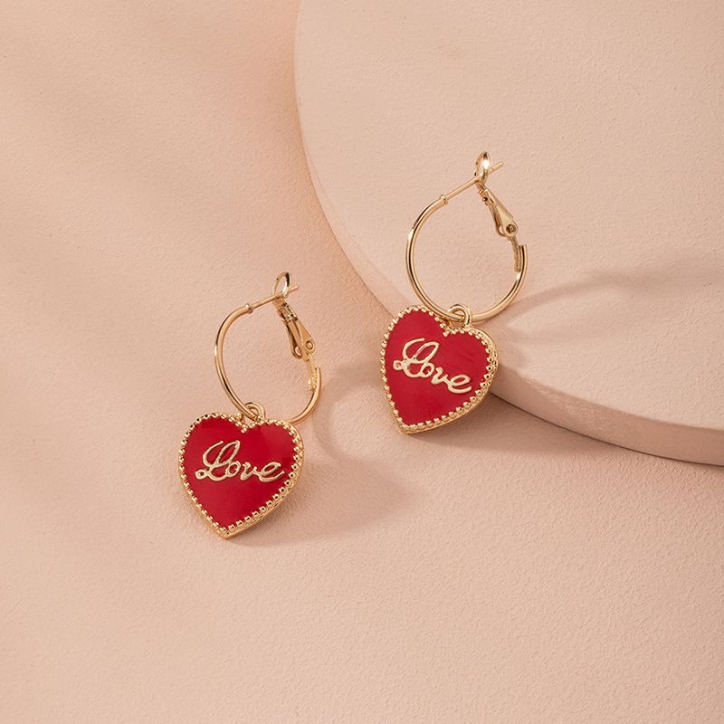 Korean Fashion Red Love Letter Sweet Simple Women's Alloy Earrings Wholesale