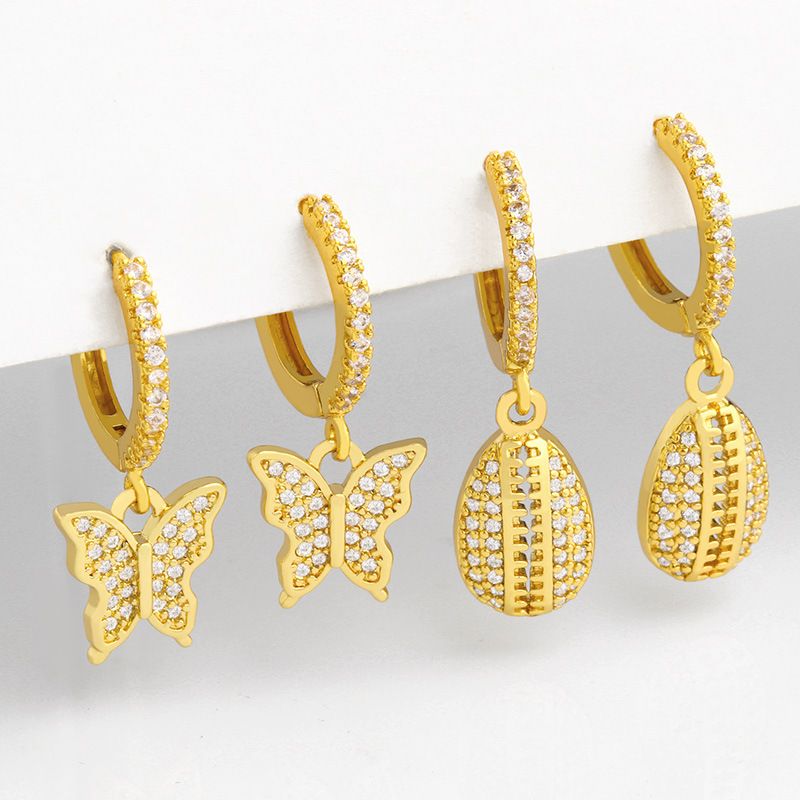 Fashion New Simple Butterfly Shell Diamond Copper Earrings For Women