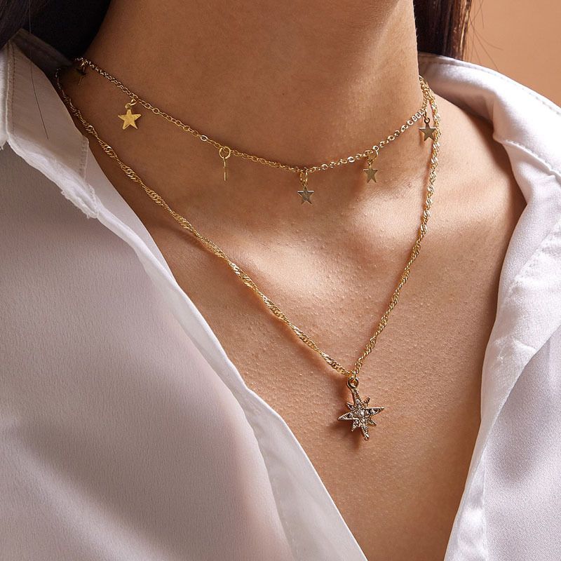 New Snowflake Simple And Versatile Five-pointed Star Alloy Clavicle Chain Long Money For Women