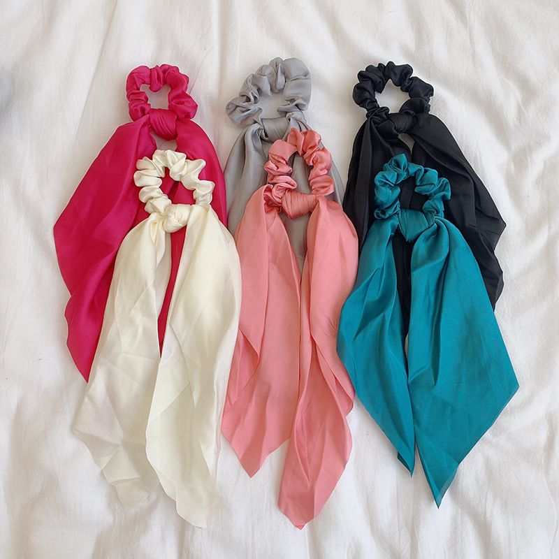 Korean Pure Color Fabric Bow Ribbon Hair Rope Simple Hair Ring Headdress Wholesale