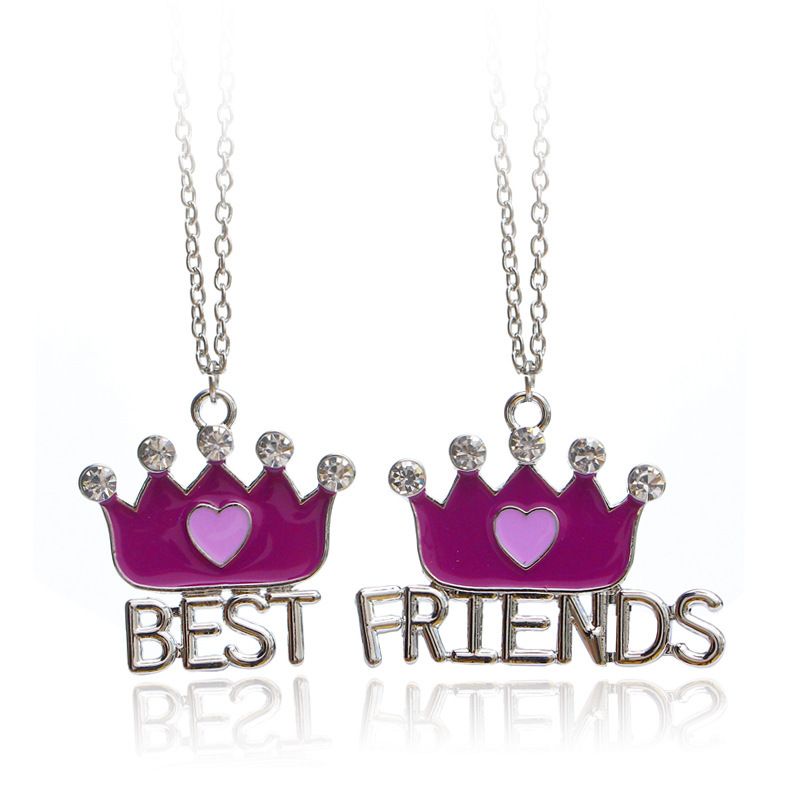 Fashion New Best Friends Crown Love-shaped Purple Diamond Necklace Accessories