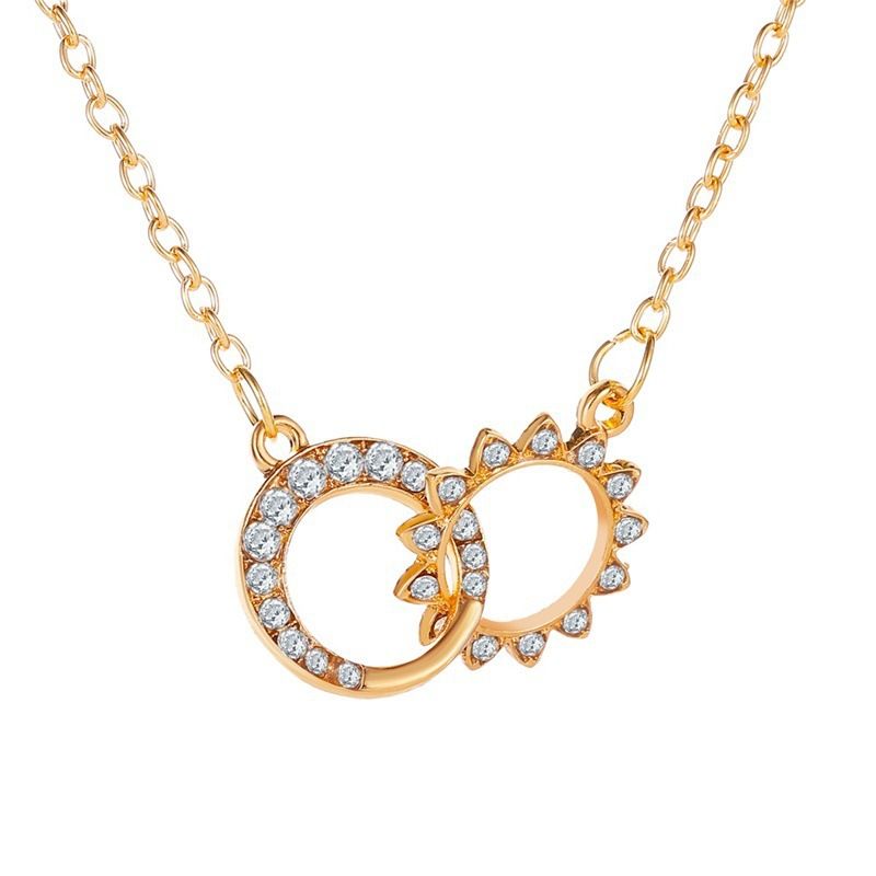 New Sun Moon Diamond Double Ring Alloy Necklace Clavicle Chain For Women