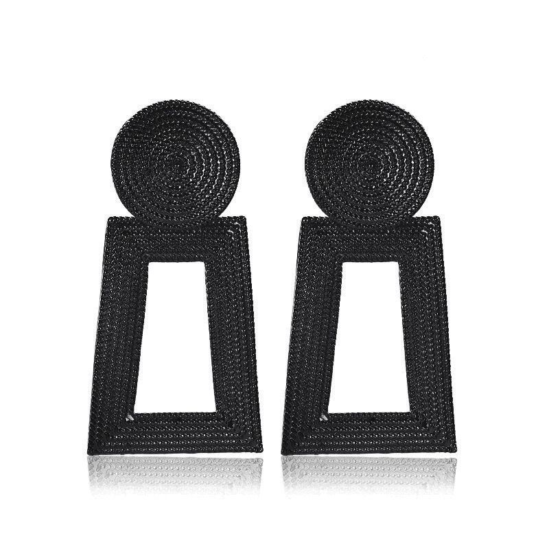 New Geometric Square Grain Metal Hollow Trapezoidal Alloy Pendant Earrings For Women