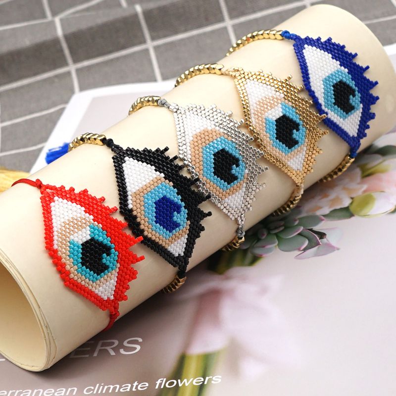 Rice Beads Hand-woven Demon Eye Simple Autumn Fashion Color Preservation Gold Bead Tassel Bracelet For Women
