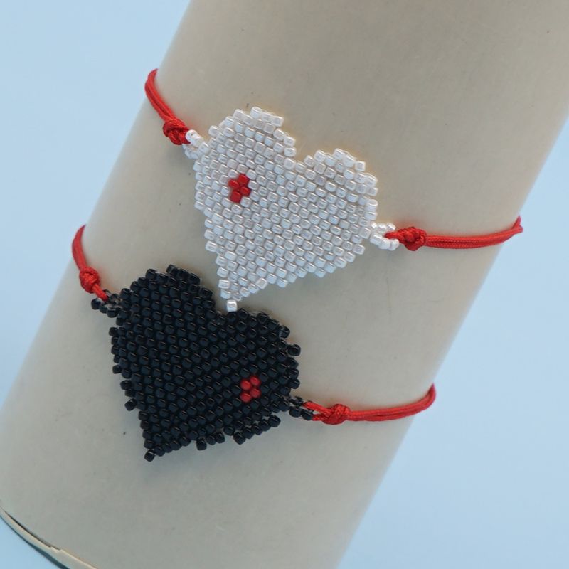 Pulsera De Estilo Étnico Con Borla De Amor Tejida A Mano Con Cuentas De Arroz En Caliente Para Mujer