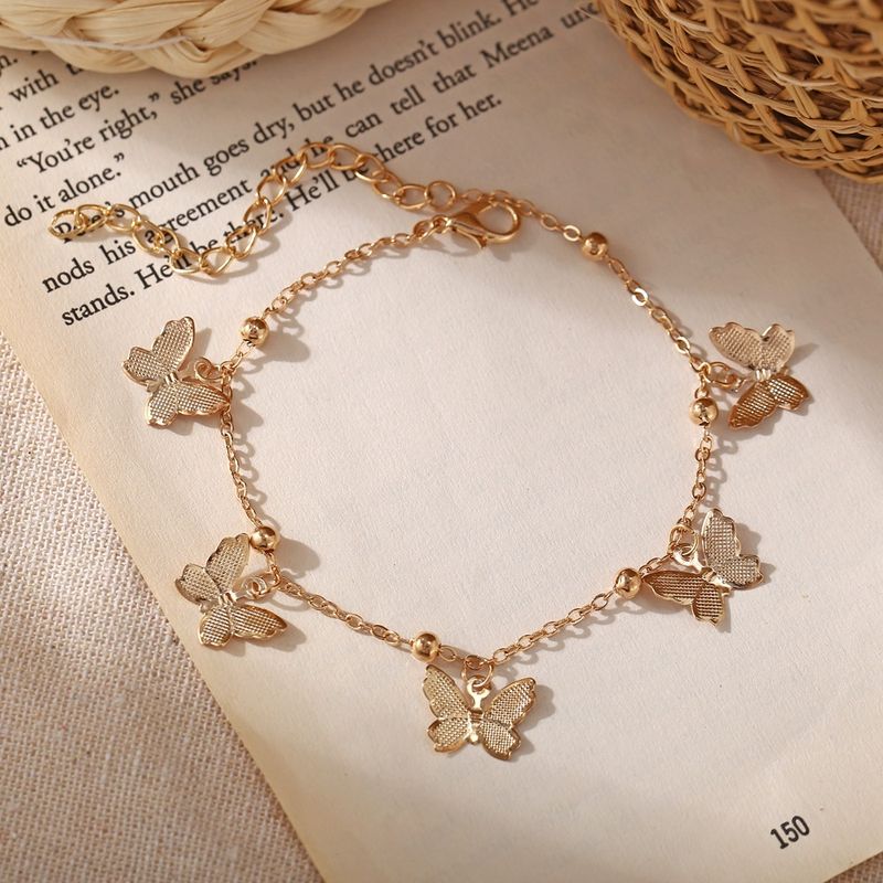 Fashion New Beach Hollow Butterfly Alloy Pendant Handmade Anklet