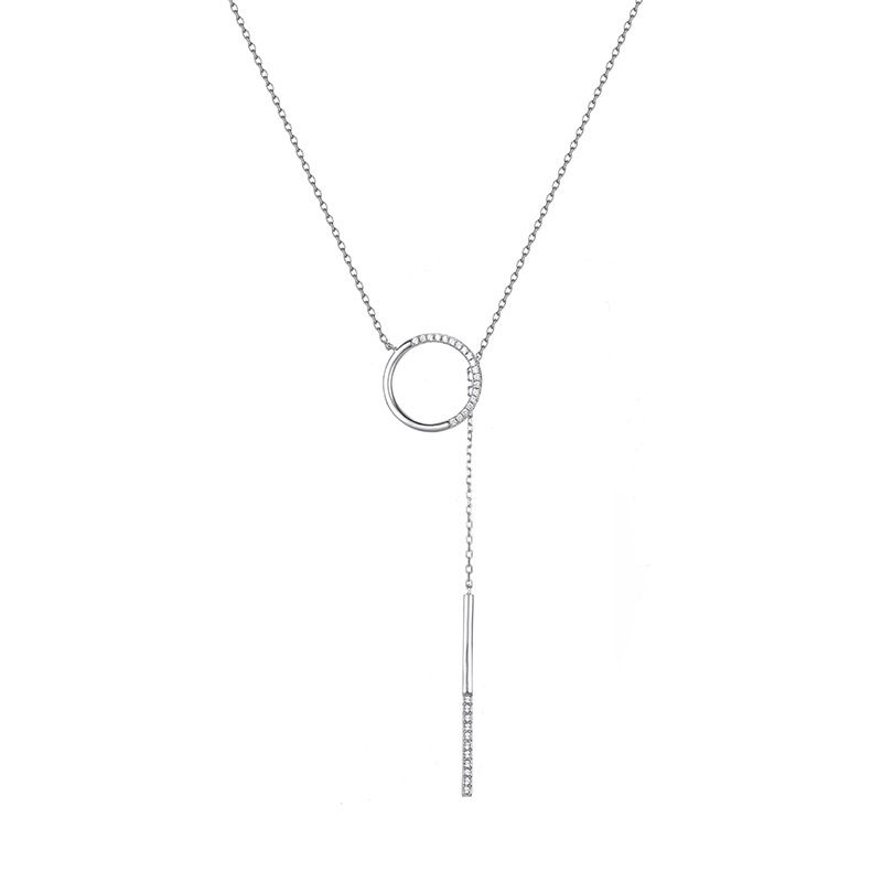 925 Argent Chaîne De La Clavicule Accessoires De Mode Collier Pendentif Géométrique En Zircon Incrusté Pour Les Femmes