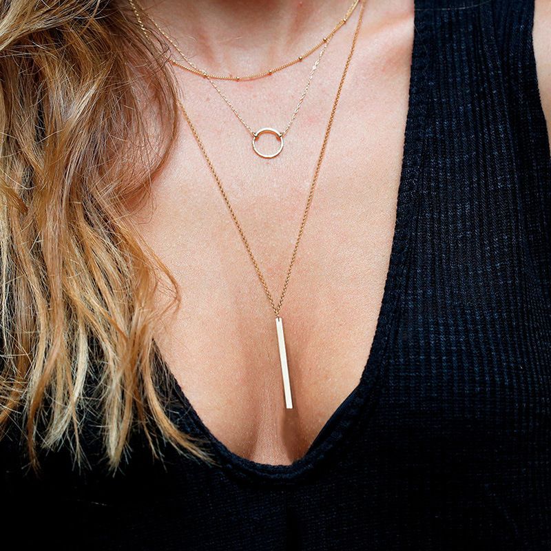 Stainless Steel Geometric Round Pendant 316l Stacked Gold Plated Necklace For Women