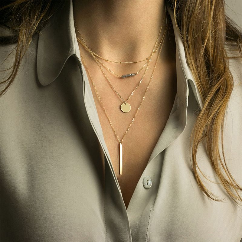 Mode 316l Neue Kristallperlen Mehrschichtige Edelstahl Kurze Halskette Für Frauen