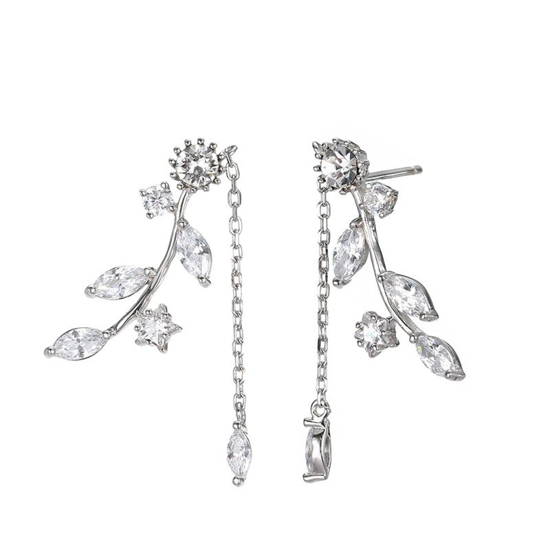 Boucles D&#39;oreilles En Zircon Micro-incrusté En Argent 925 Avec Feuille De Mode Pour Femmes