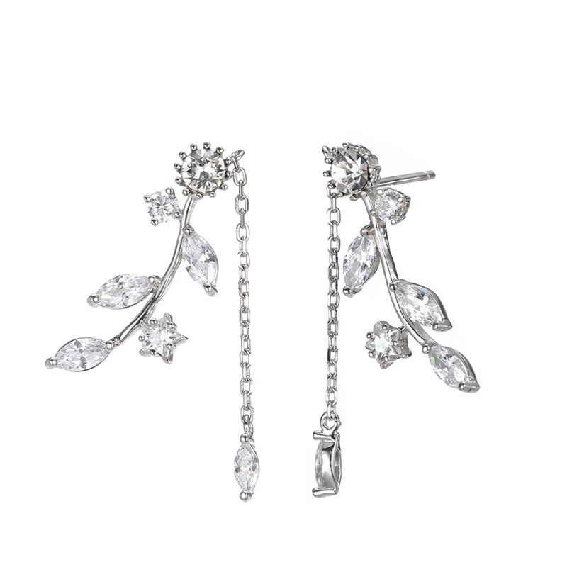 New Trend Fashion Leaf 925 Silver Micro-inlaid Zircon Earrings For Women