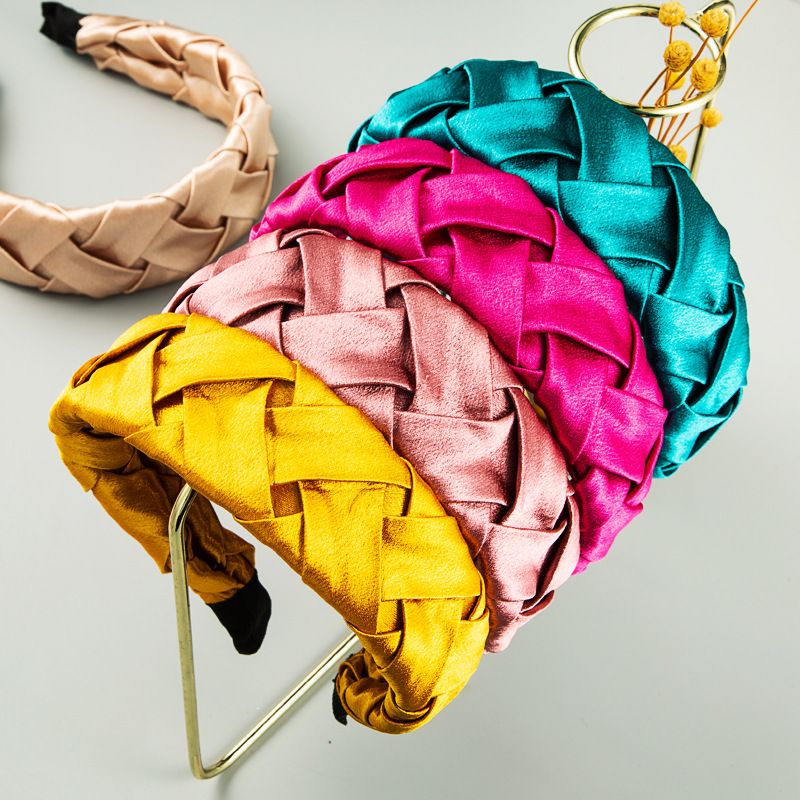 Korean Monochromatic Satin Cloth All-match Outer Starting Hoop Hollow Weaving Bangs Headband