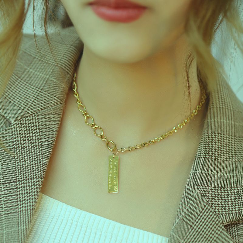 Neue Einfache Quadratische Nischen Schlüsselbein Kette Halskette Aus Titanstahl Für Frauen