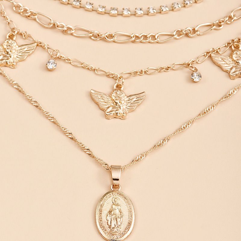 Fashion Alloy Angel Virgin Mary Portrait Multi-layer Necklace