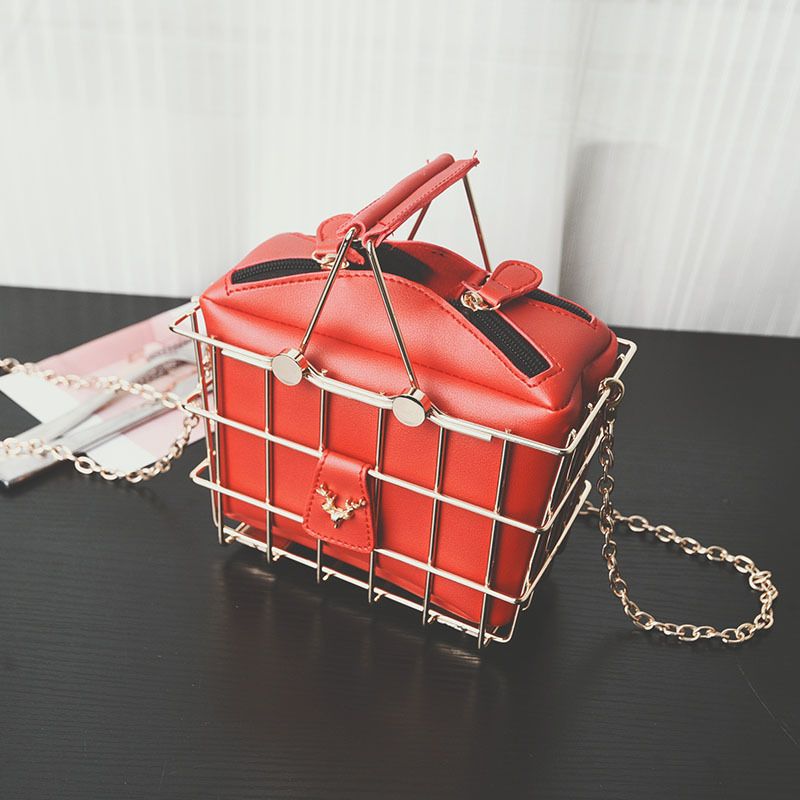 New Fashion Small Box Metal Basket Messenger Chic Women's Chain Handbag