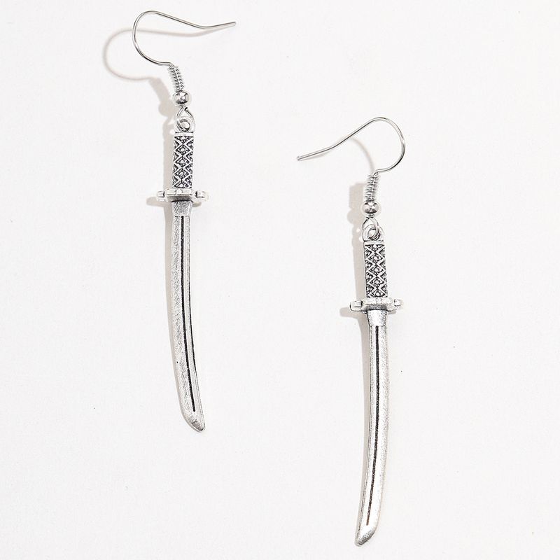 Moda Exagerada Forma Simple Tallada Espada Pendientes De Gancho De Oreja De Plata Para Hombres Y Mujeres