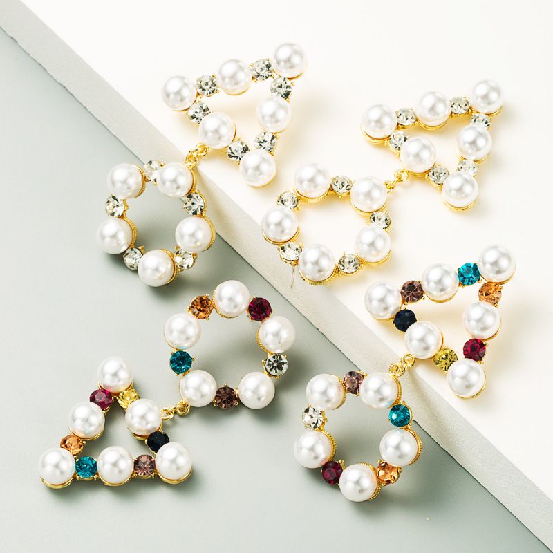 Fashion Color Multi-layer Alloy Inlaid Rhinestones Inlaid Pearl Geometric Long Earrings Wholesale