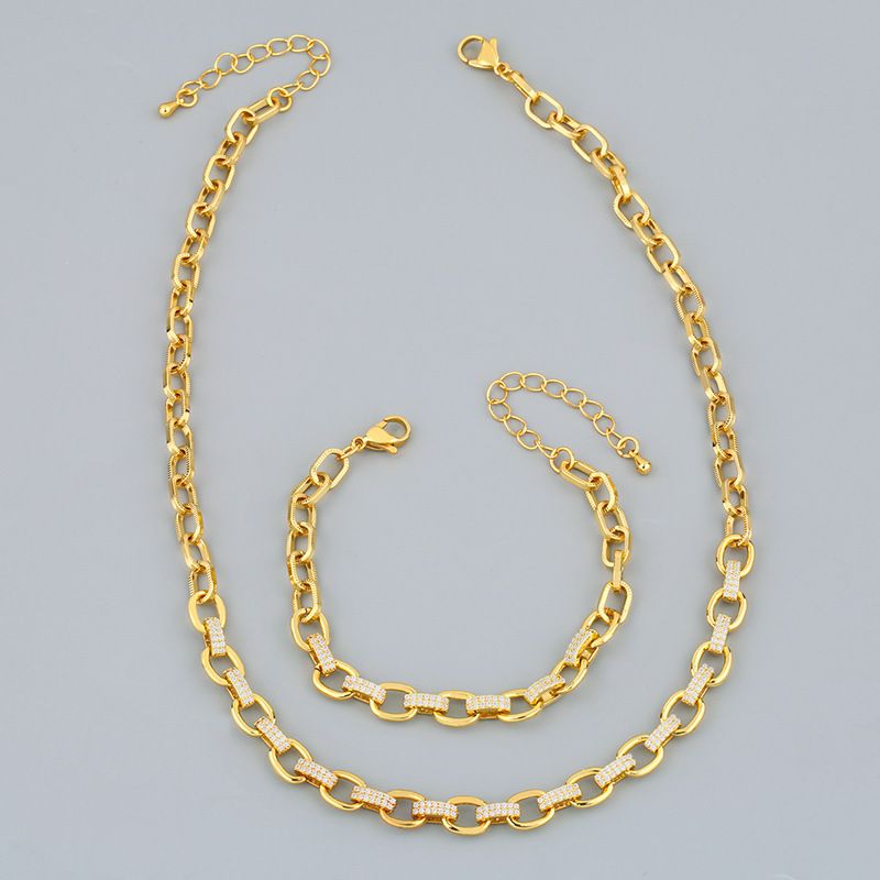 Women's Diamond Thick Chain Hip-hop  Punk Style Clavicle Chain Copper Necklace