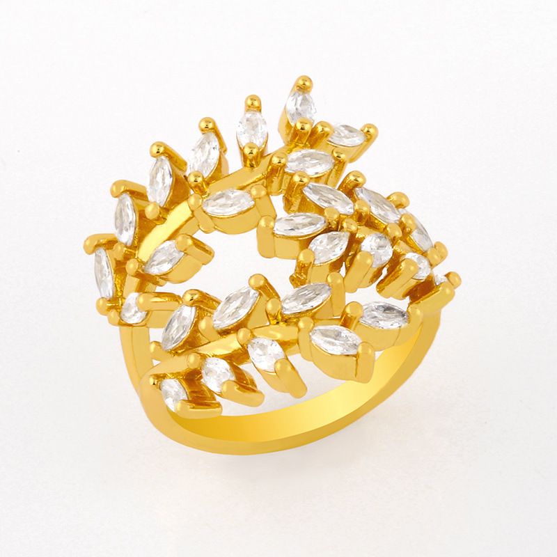 Creative Fashion Simple Inlaid Zircon Ring Leaf Branch Ring Wholesale