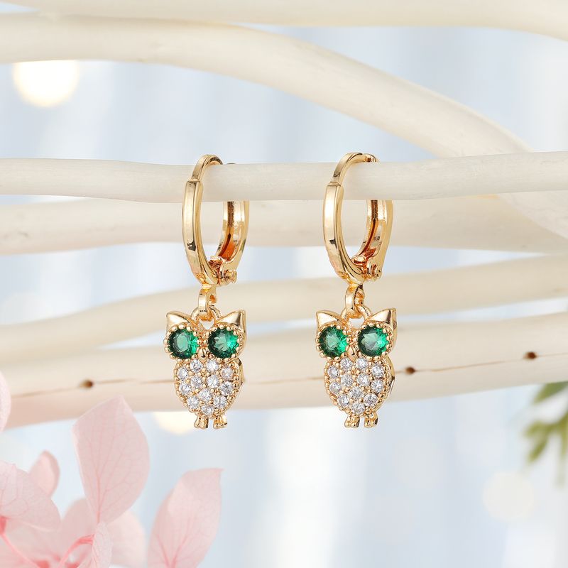 Micro-inlaid Owl Animal Zircon Exquisite Diamond-studded Drop Earrings Wholesale