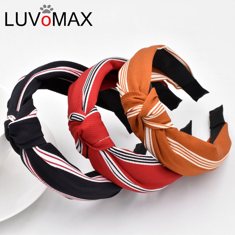 New Classic Color Matching Striped Hair Fabric Side Head Buckle Retro Headband Wholesale