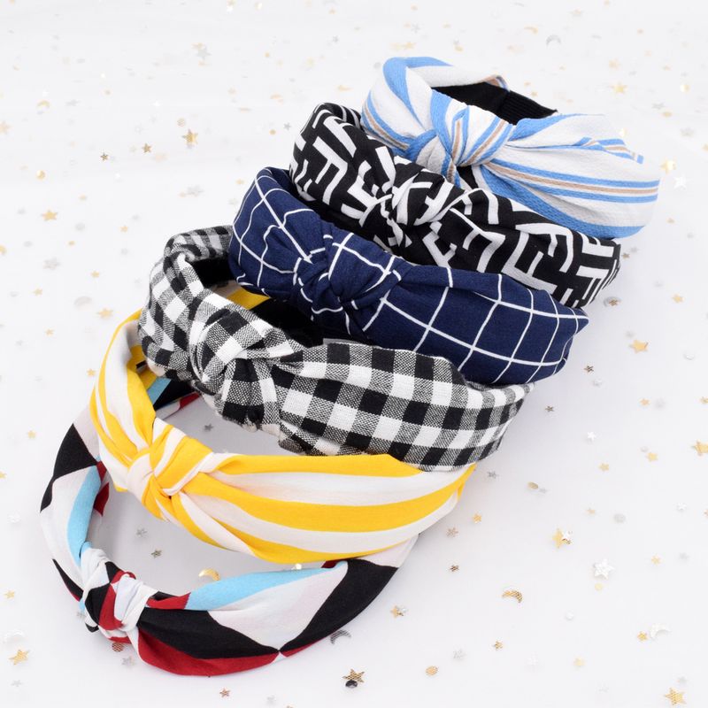 Classic Plaid Striped Korean Plaid Cross-knotted Fabric Color Matching Headband Wholesale