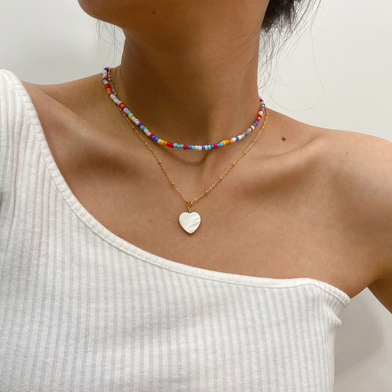 Collier En Alliage De Perles De Riz De Couleur Géométrique De Chaîne De Clavicule Perlée Sauvage De Mode