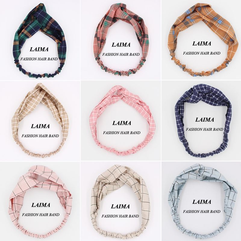 Retro Color Matching Checkered Striped Fabric Cross Wash Face Headband Wholesale