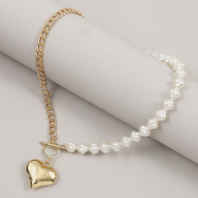 Lange Asymmetrische Heart Pearl Punk-stil Damenmode Halskette