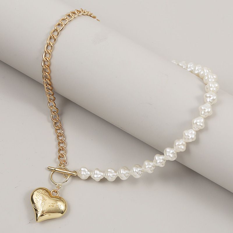 Long Asymmetric Heart Pearl  Punk Style  Women's Fashion Necklace