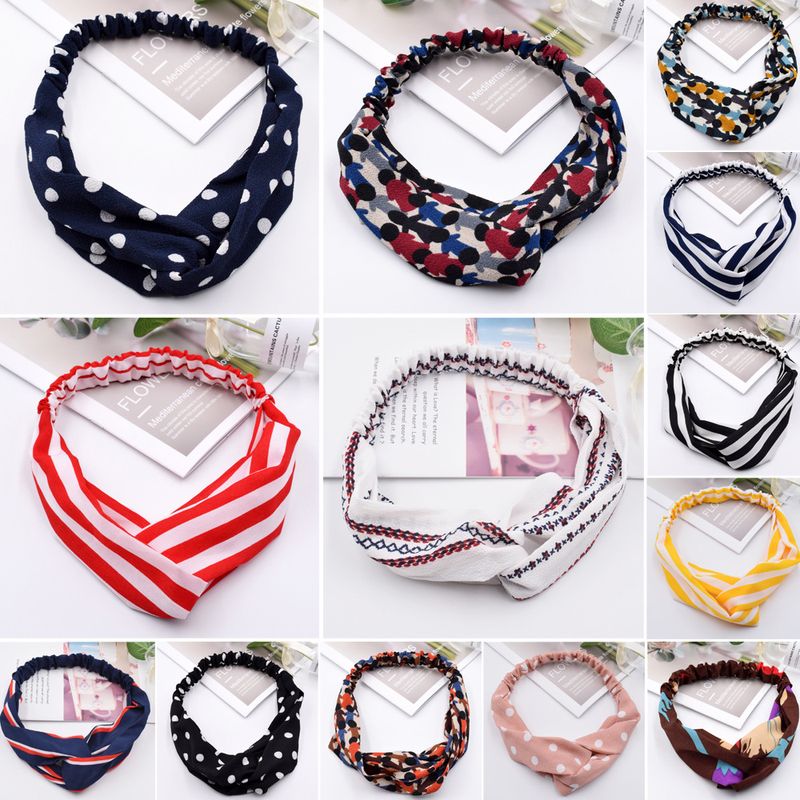 Simple  Striped Cross  Retro Check Ladies Elastic Headband Wholesale