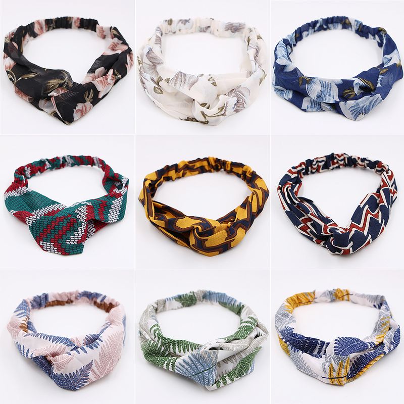 Floral Chiffon Elastic Cross Fabric Wash Hair Band Wholesale