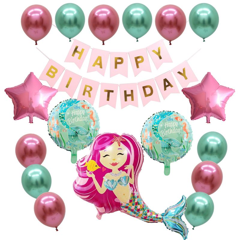 Hot Selling Mermaid Aluminum Balloon Set Party Birthday Fishtail Flag Latex Balloon Set Wholesale