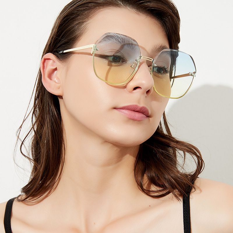 Polygon Frameless Big Frame Color Ocean Film Sunglasses Metal Frame Wholesale