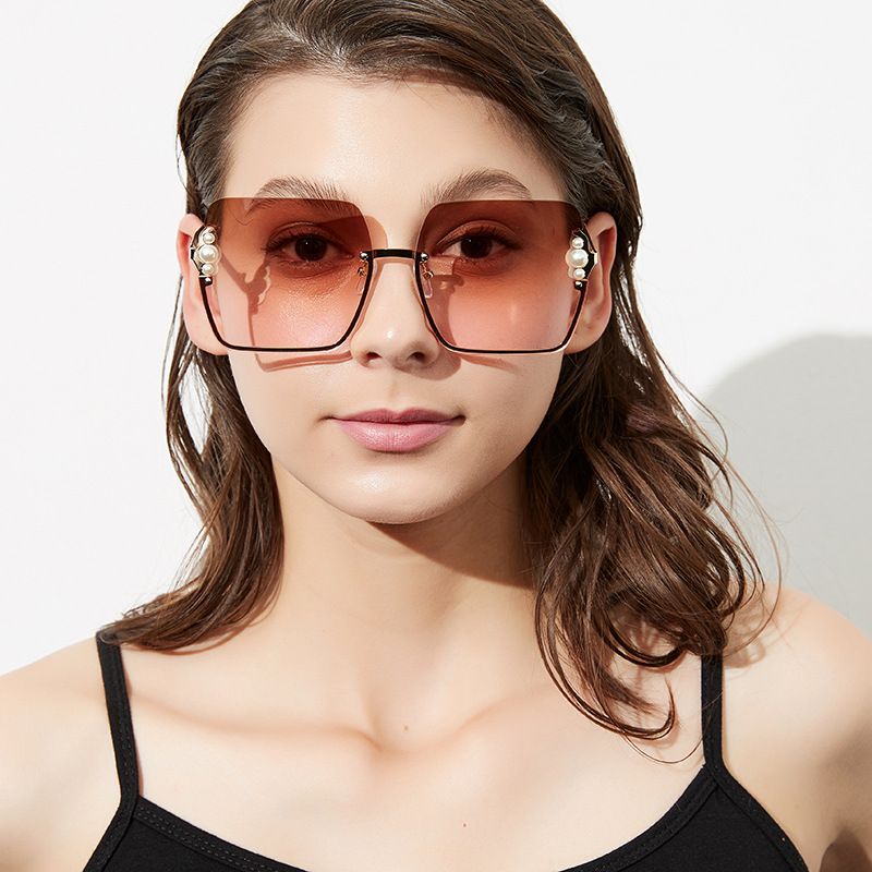 Square Pearl Metal Sunglasses Half Frame Retro Sunglasses Wholesale