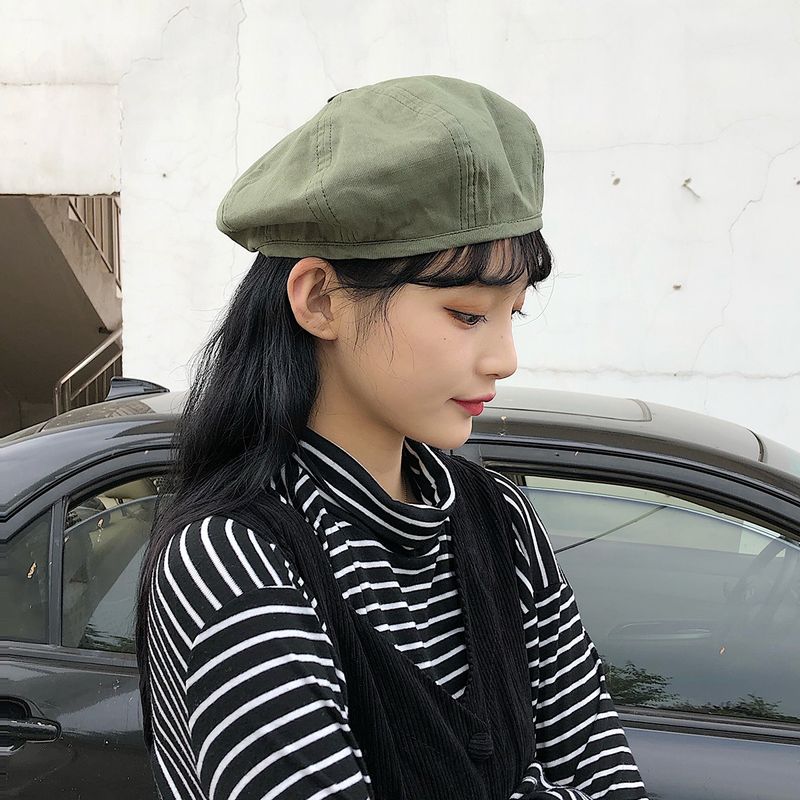 Automne Nouveau Bouton Béret Double Face Couleur Unie Chapeau Octogonal De Mode Coréenne