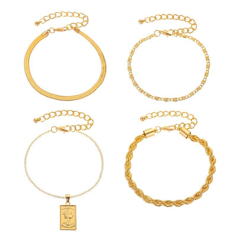 New Fashion Four-piece Bracelet Twist Chain Portrait Pendant Women's Four-piece Bracelet Wholesale Nihaojewelry