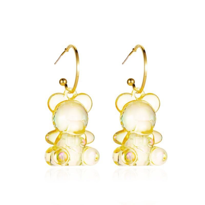 New  Cute Transparent Cartoon Bear  Personality Three-dimensional Candy Texture Animal Earrings Wholesale