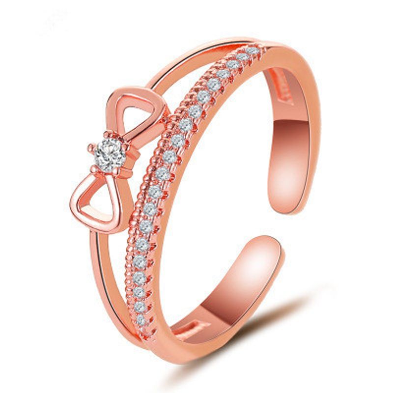 Simple   Personality Open Index Finger Ring  Fashion Micro-inlaid Zircon Double Bow Ring