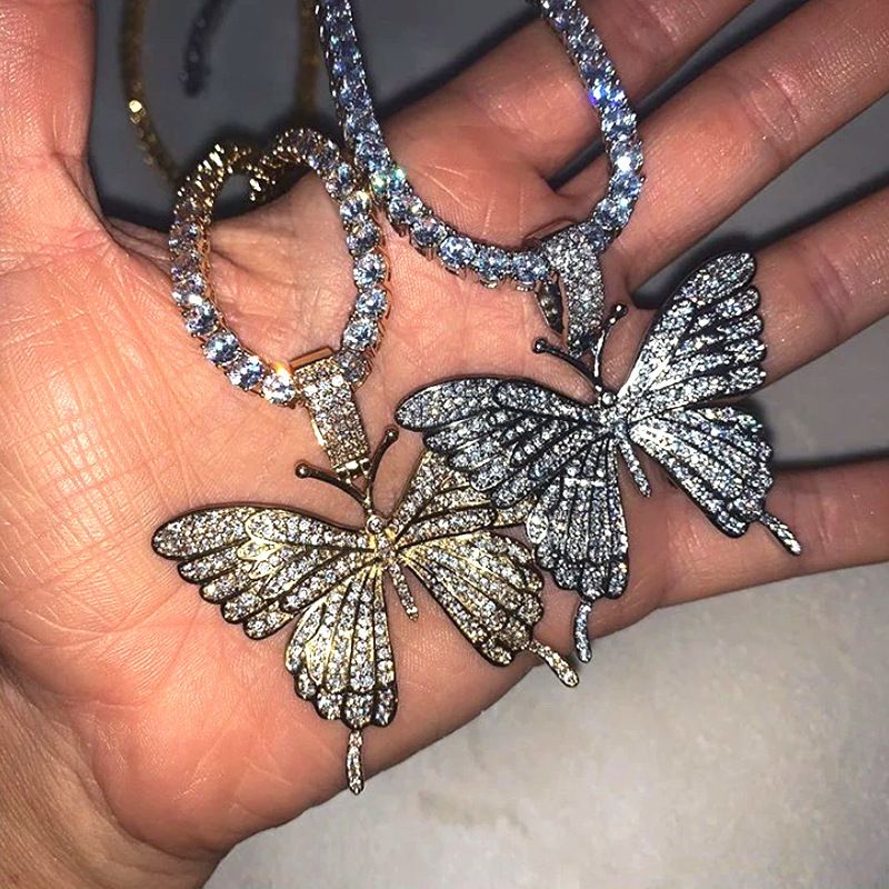 مجوهرات الهيب هوب الجديدة عبر الحدود Tennis Choker حجر الراين الفراشة قلادة الفراشة الكوبية قلادة المرأة