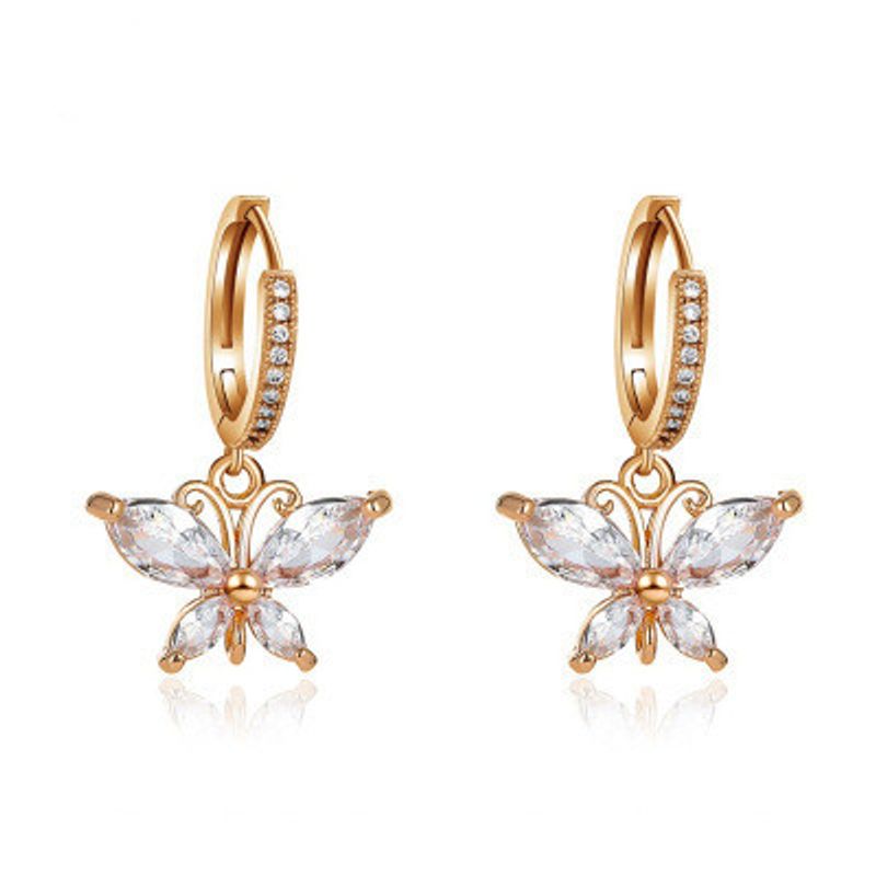 New All-match  Crystal Butterfly Super Flash Zircon Butterfly Earrings Wholesale