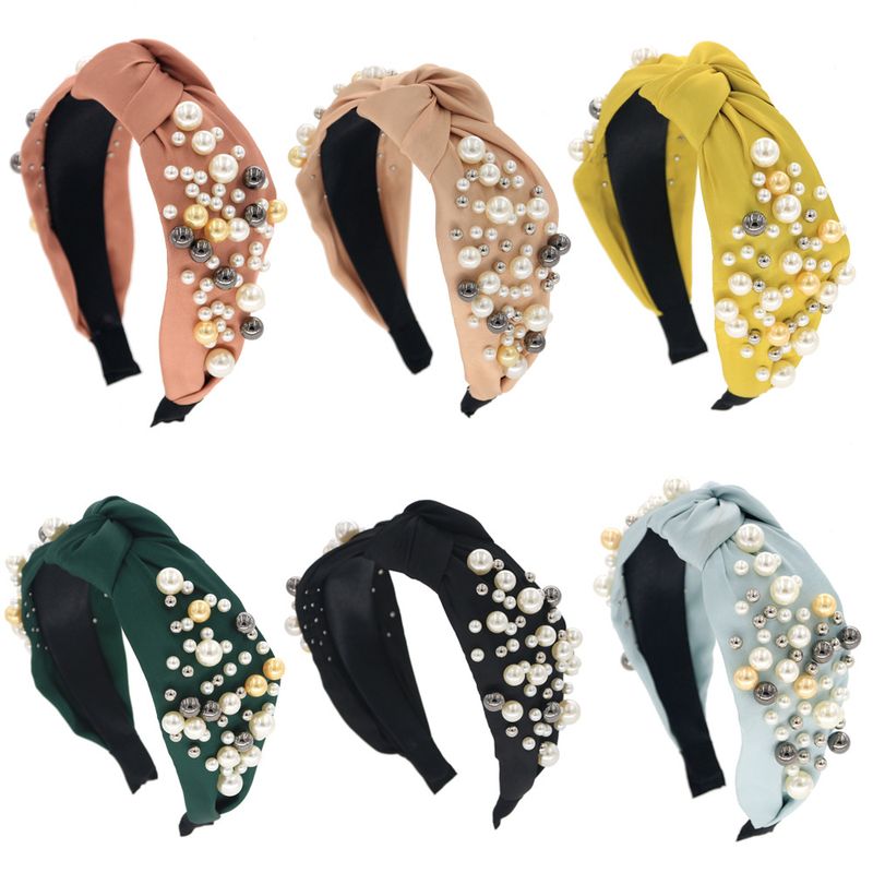 Fashion Pearl Wide Version Headband Six-color Knotted  Headband  Wholesale