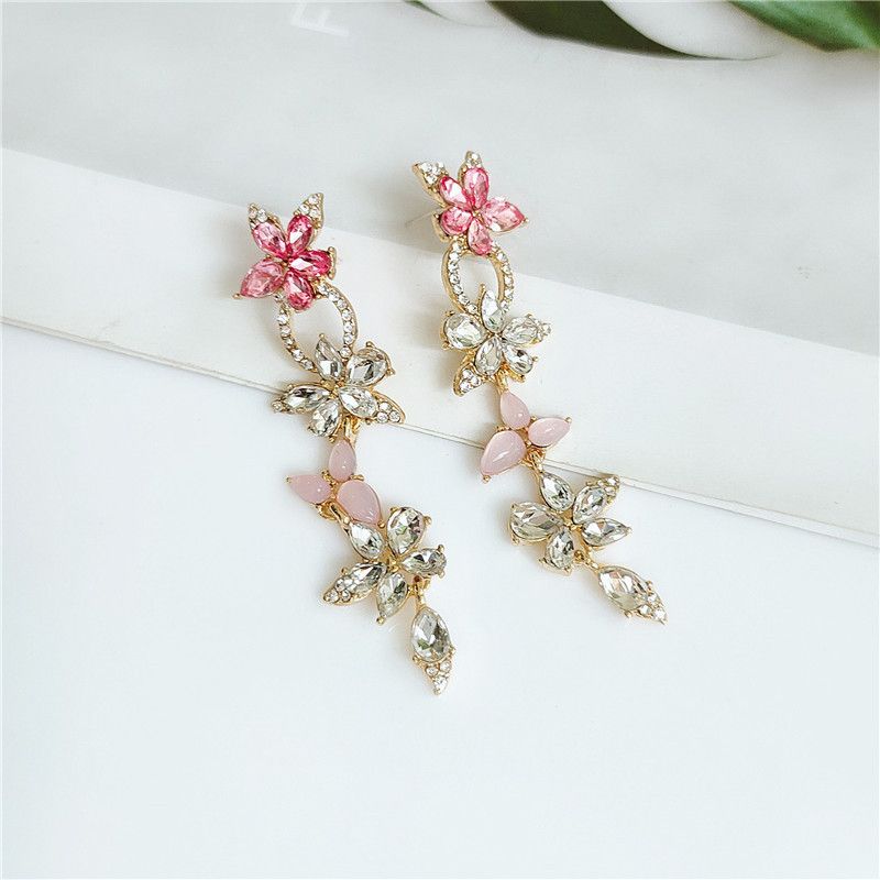 20818s Neuer Stil Trend Ige Persönlichkeit Lange Blumen Diamant Ohrringe Japanisches Und Koreanisches Temperament Einfache Internet-promi-ohrringe