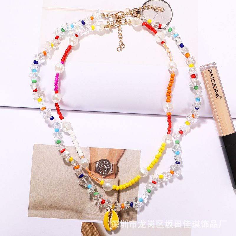 Bohemian Style Color Rice Beads Spray Paint Shell Double Layer Simple Star Trend Necklace Wholesale Nihaojewelry